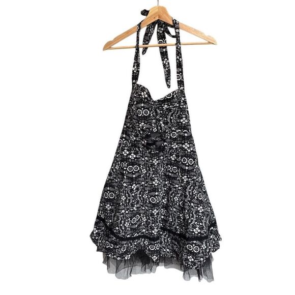 Hot Topic Women's XL Black Halter Swing Dress Floral Skull Pinup whimsy goth - Picture 4 of 8